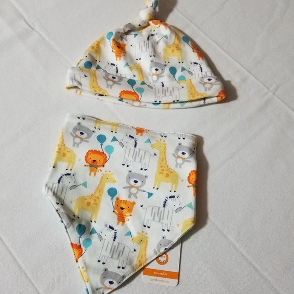 Gymboree Party Animals NWT NB footed sleeper, bib & 2 swaddle blankets torn box. - Picture 4 of 6